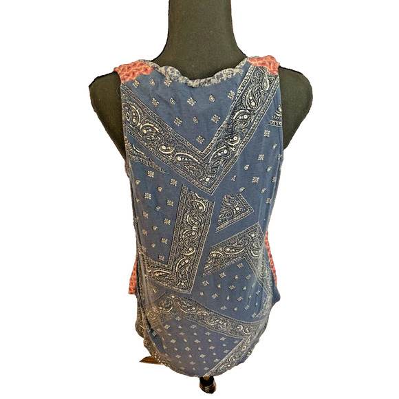 Anthropologie One September Sz M Red & Blue Boho Bandana Tank Blouse Top Shirt M - Picture 2 of 7